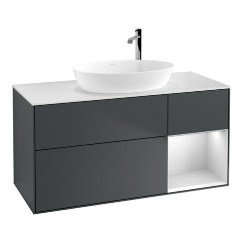 V&B Waschtischunterschrank Finion 120cm, Pl w m, Rg w m Lac, md bl. m Lac