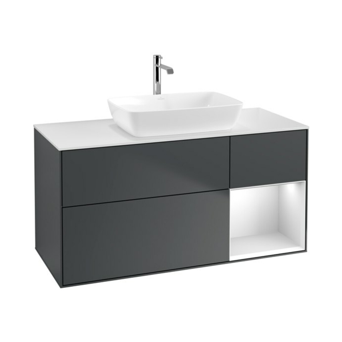 V&B Waschtischunterschrank Finion 120cm, Pl w m, Rg w m Lac, md bl. m Lac