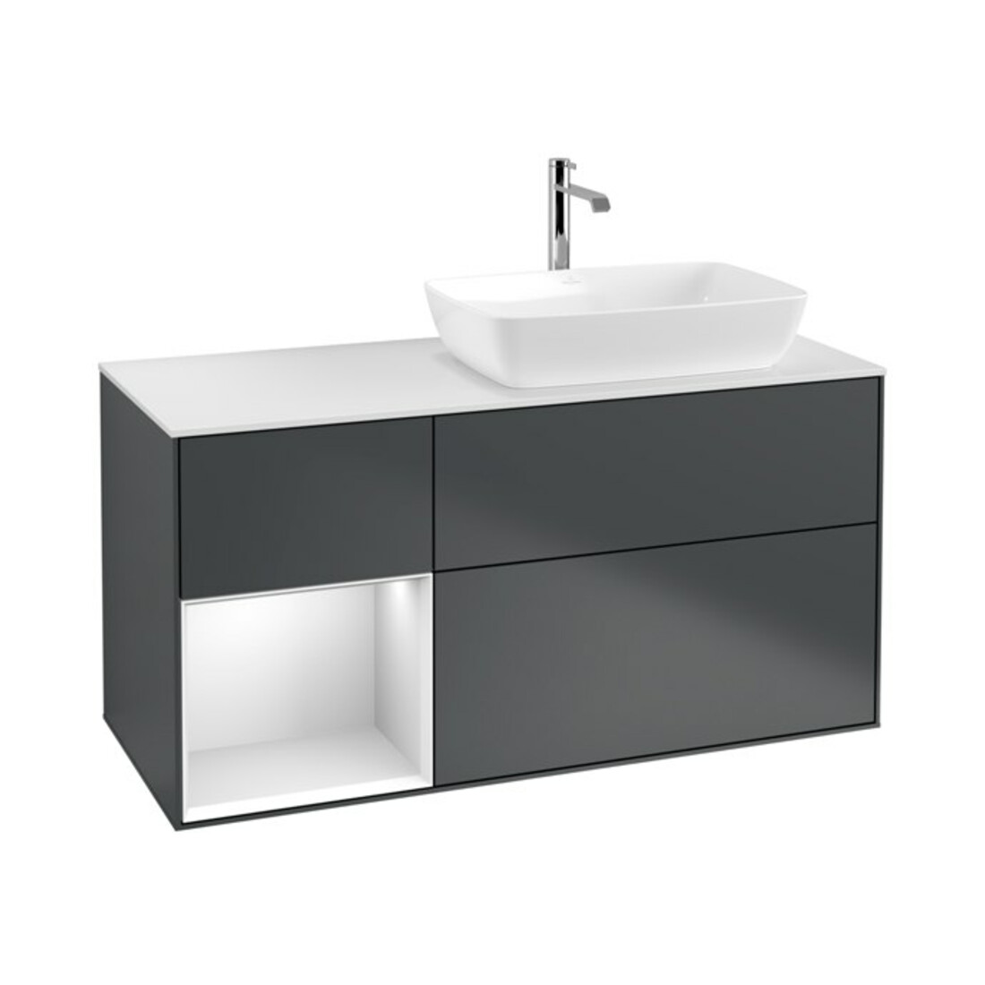 V&B Waschtischunterschrank Finion 120cm, Pl w m, Rg w m Lac, md bl. m Lac