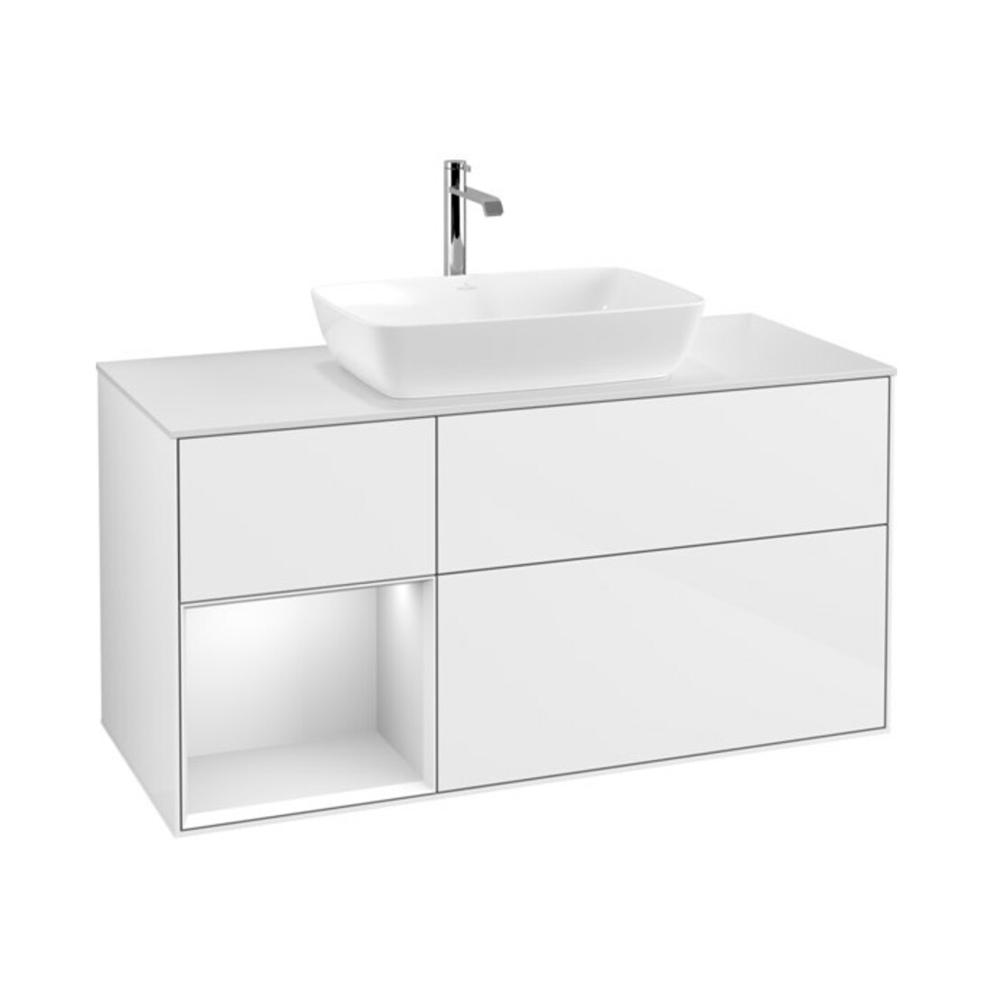 V&B Waschtischunterschrank Finion 120cm, Pl w m, Rg wh. m Lac, glo wh. Lac
