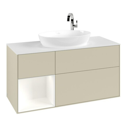 V&B Waschtischunterschrank Finion 120cm, Pl w m, Rg wh. m Lac, si Gr m Lac