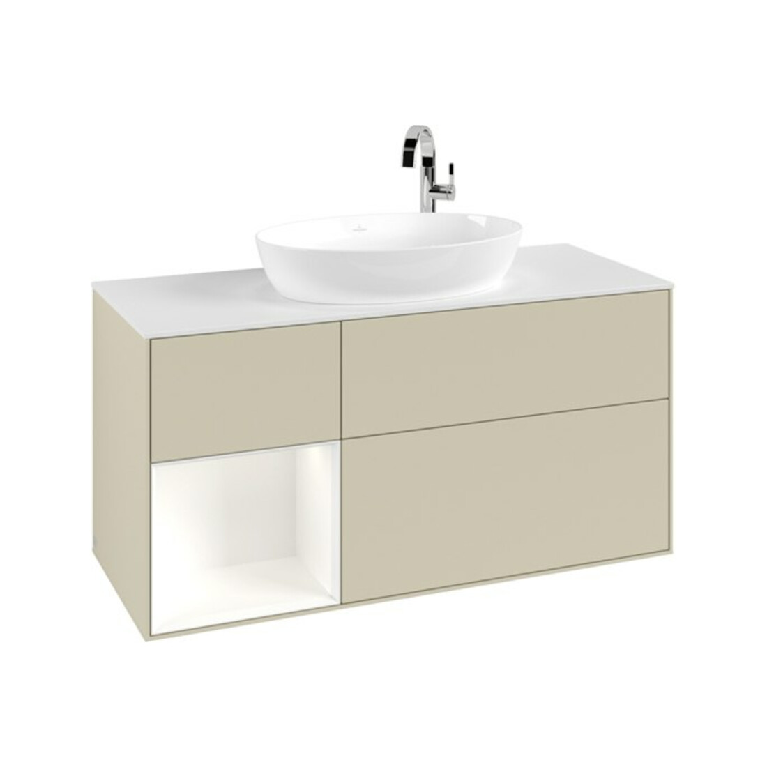 V&B Waschtischunterschrank Finion 120cm, Pl w m, Rg wh. m Lac, si Gr m Lac