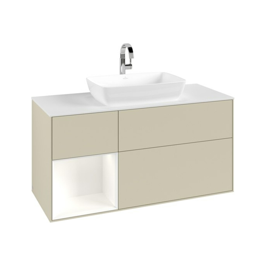 V&B Waschtischunterschrank Finion 120cm, Pl w m, Rg wh. m Lac, si Gr m Lac