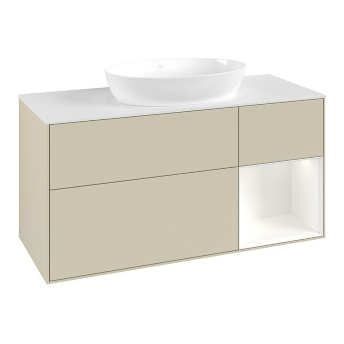 V&B Waschtischunterschrank Finion 120cm, Pl w m, Rg wh. m Lac, si Gr m Lac