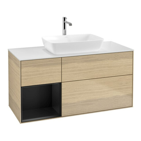 V&B Waschtischunterschrank Finion 120cm, Pl wh. m, Reg bla m Lac, Oa ven
