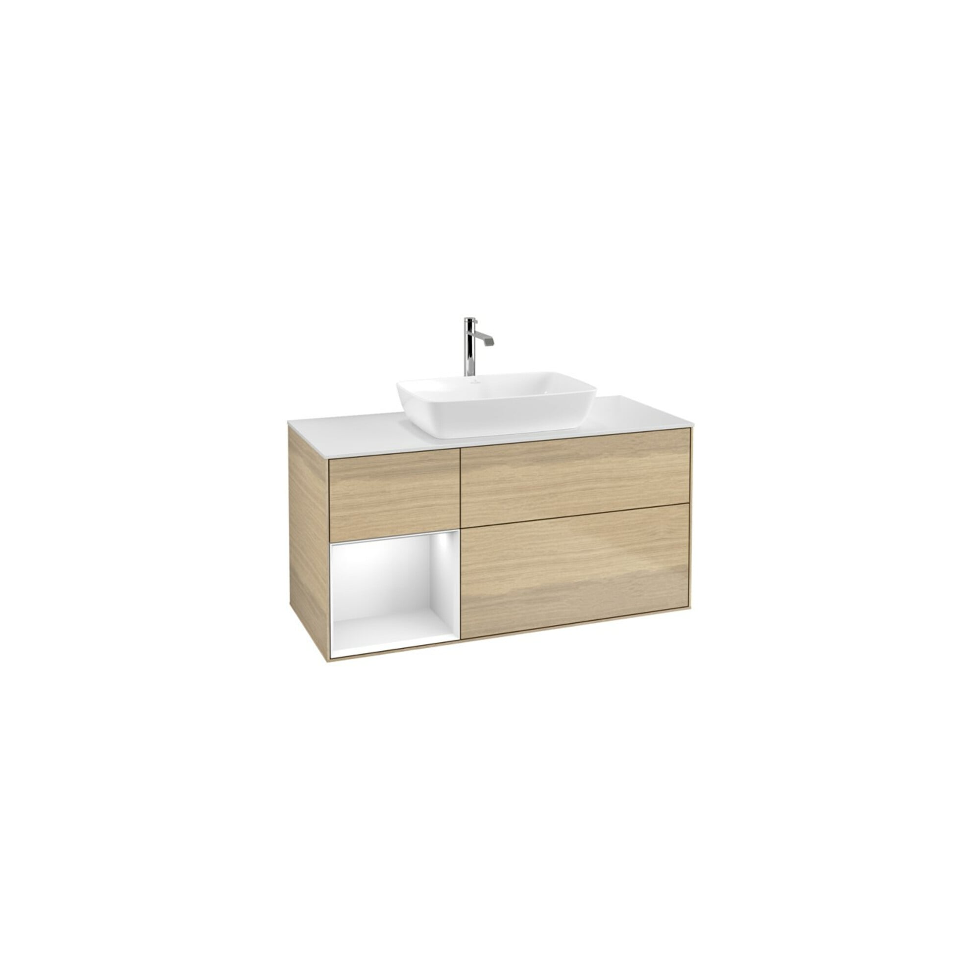 V&B Waschtischunterschrank Finion 120cm, Pl wh. m, Reg glo wh. Lac, Oa ven ; Villeroy & Boch