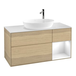 V&B Waschtischunterschrank Finion 120cm, Pl wh. m, Reg glo wh. Lac, Oa ven