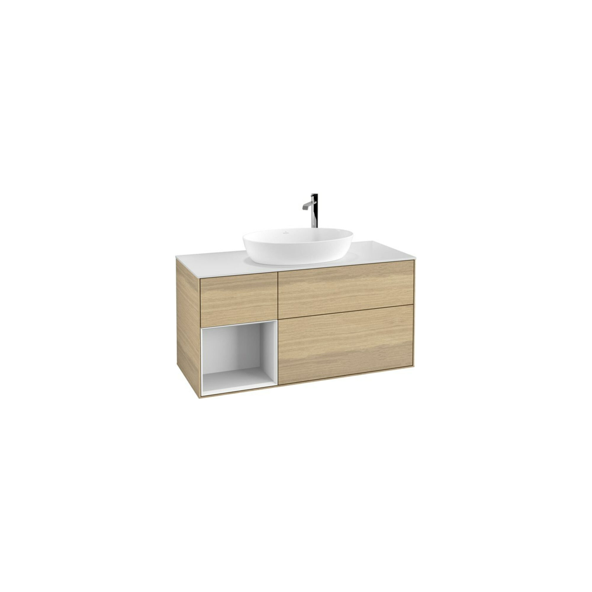 V&B Waschtischunterschrank Finion 120cm, Pl wh. m, Reg glo wh. Lac, Oa ven ; Villeroy & Boch