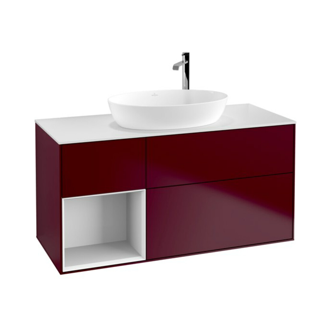 V&B Waschtischunterschrank Finion 120cm, Pl wh. m, Reg glo wh. Lac, Peo m