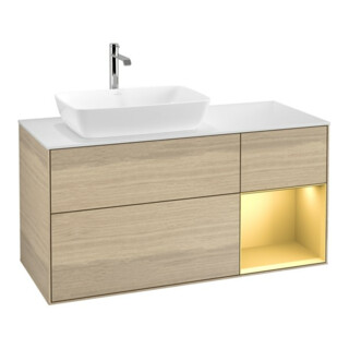 V&B Waschtischunterschrank Finion 120cm, Pl wh. m, Reg gol m Lac, Oa ven