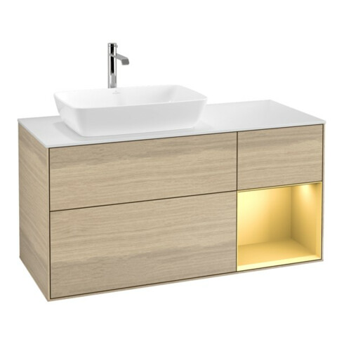 V&B Waschtischunterschrank Finion 120cm, Pl wh. m, Reg gol m Lac, Oa ven