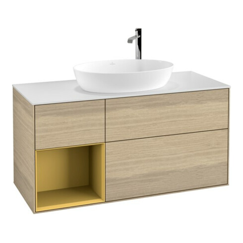 V&B Waschtischunterschrank Finion 120cm, Pl wh. m, Reg gol m Lac, Oa ven