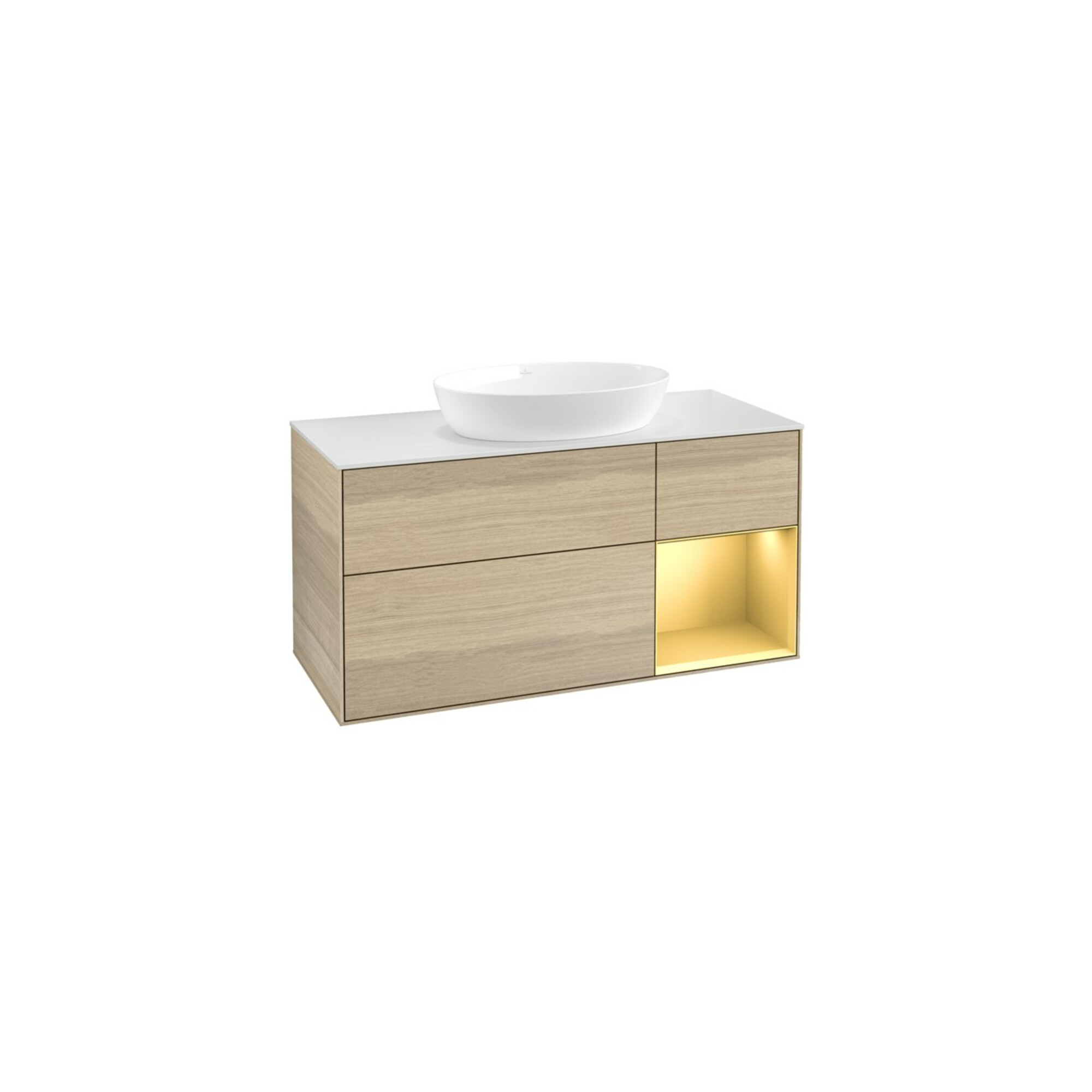 V&B Waschtischunterschrank Finion 120cm, Pl wh. m, Reg gol m Lac, Oa ven ; Villeroy & Boch