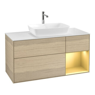 V&B Waschtischunterschrank Finion 120cm, Pl wh. m, Reg gol m Lac, Oa ven