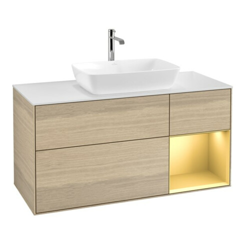 V&B Waschtischunterschrank Finion 120cm, Pl wh. m, Reg gol m Lac, Oa ven