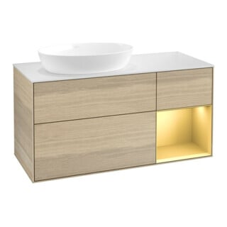 V&B Waschtischunterschrank Finion 120cm, Pl wh. m, Reg gol m Lac, Oa ven