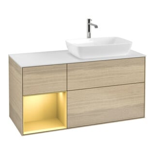 V&B Waschtischunterschrank Finion 120cm, Pl wh. m, Reg gol m Lac, Oa ven