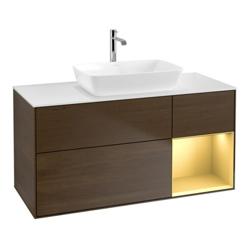 V&B Waschtischunterschrank Finion 120cm, Pl wh. m, Reg gol m Lac, wal ven