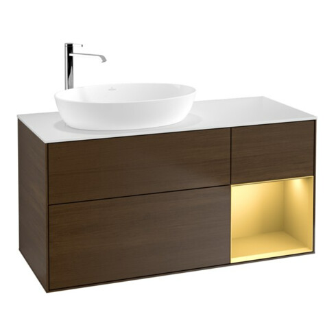 V&B Waschtischunterschrank Finion 120cm, Pl wh. m, Reg gol m Lac, wal ven