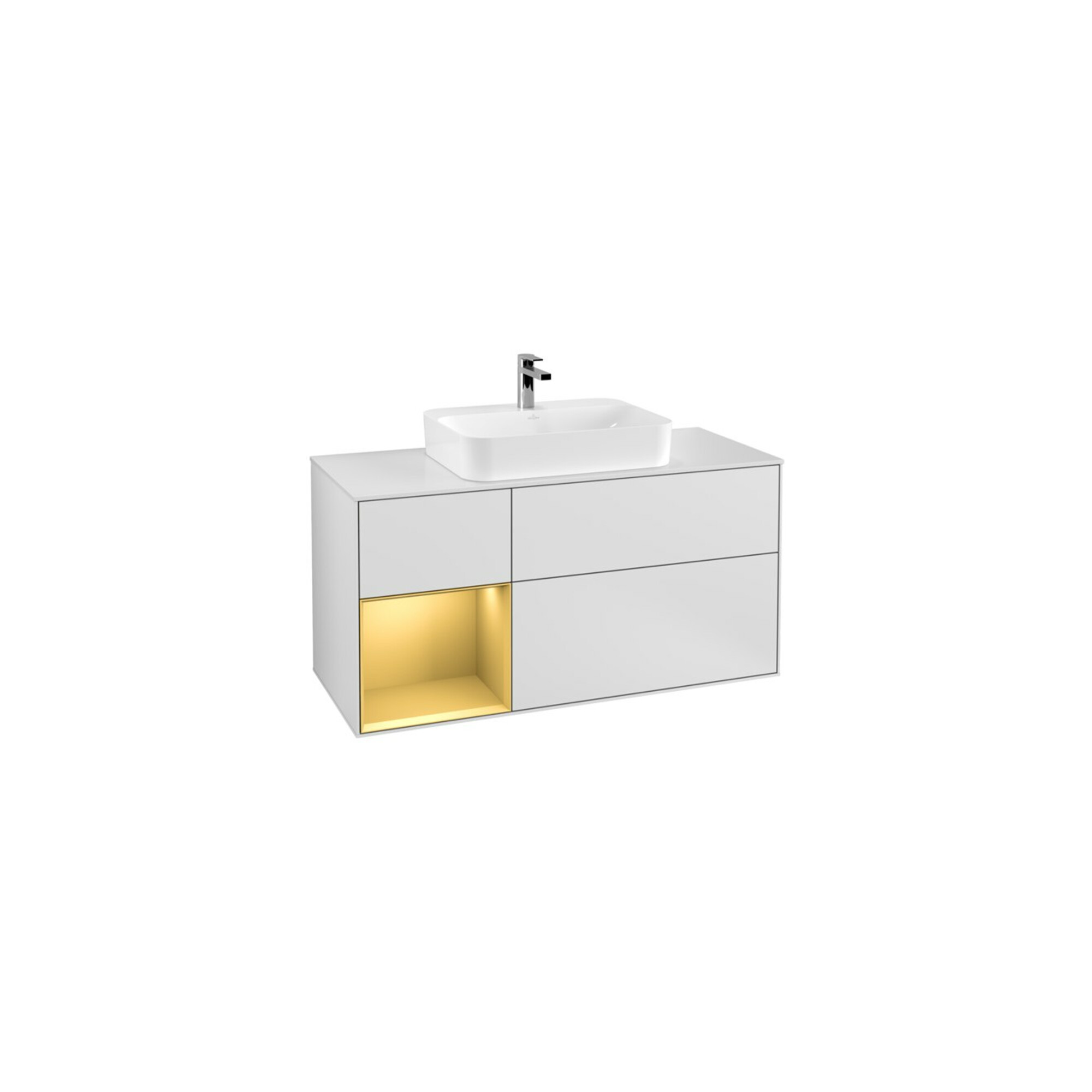 V&B Waschtischunterschrank Finion 120cm, Pl wh. m, Reg li gol m, wh. m Lac ; Villeroy & Boch