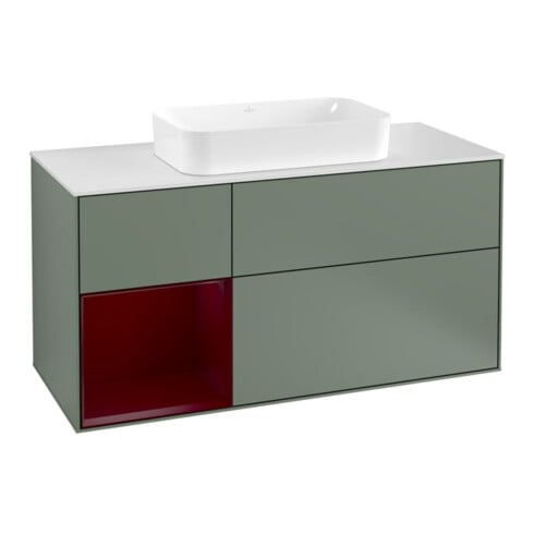 V&B Waschtischunterschrank Finion 120cm, Pl wh. m, Reg li Peo, Oli. m Lac