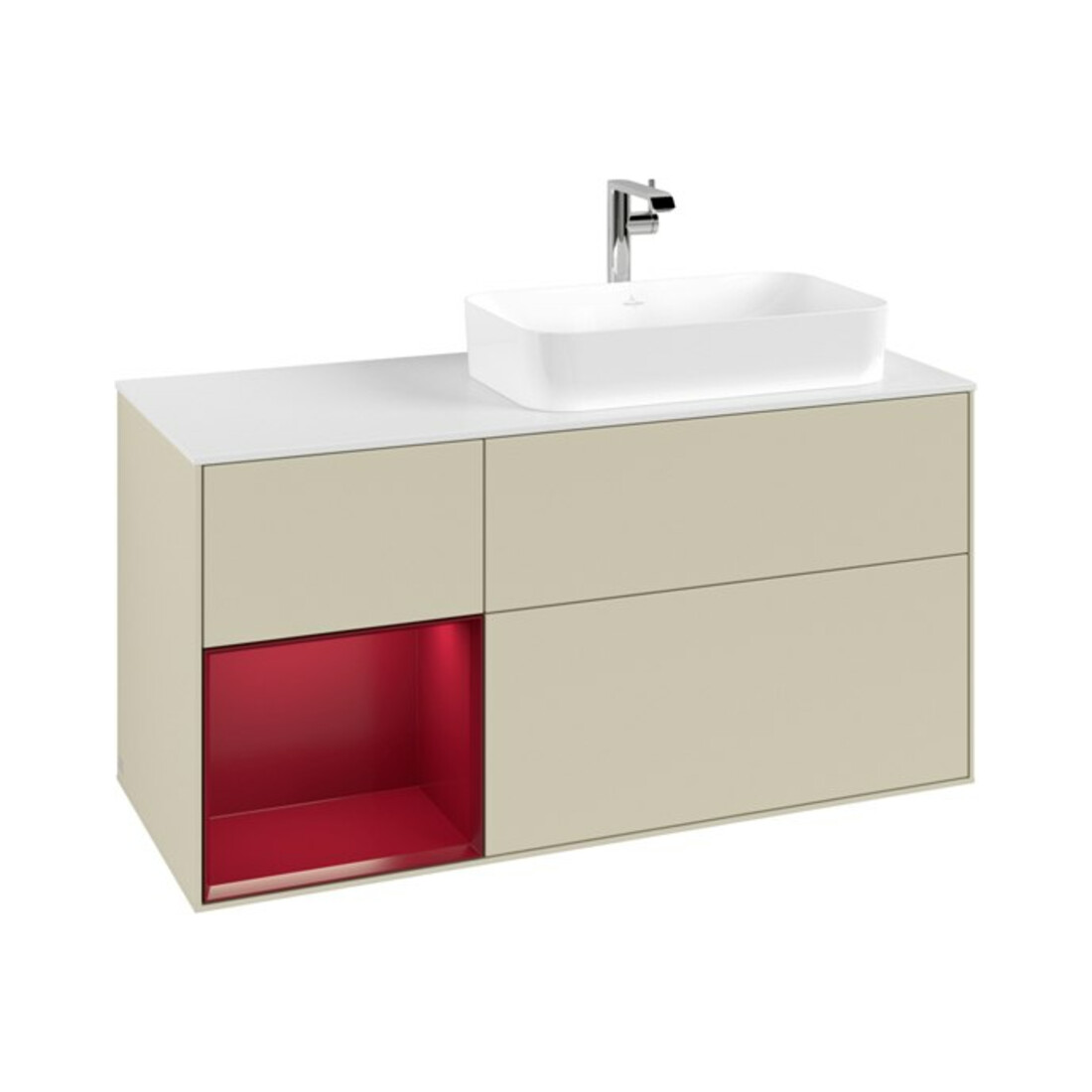 V&B Waschtischunterschrank Finion 120cm, Pl wh. m, Reg li Peo, si Gr m Lac
