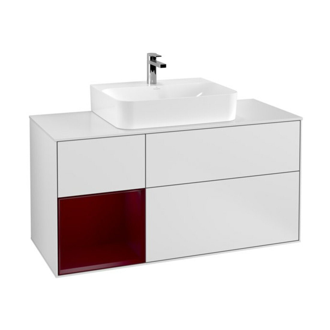 V&B Waschtischunterschrank Finion 120cm, Pl wh. m, Reg li Peo, wh. m Lac