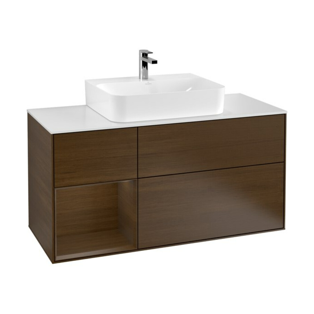 V&B Waschtischunterschrank Finion 120cm, Pl wh. m, Reg li wal ven, wal ven