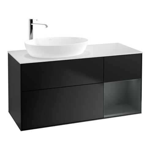 V&B Waschtischunterschrank Finion 120cm, Pl wh. m, Reg md m Lac, bla m Lac