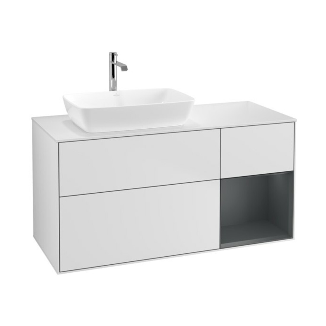 V&B Waschtischunterschrank Finion 120cm, Pl wh. m, Reg md m Lac, wh. m Lac