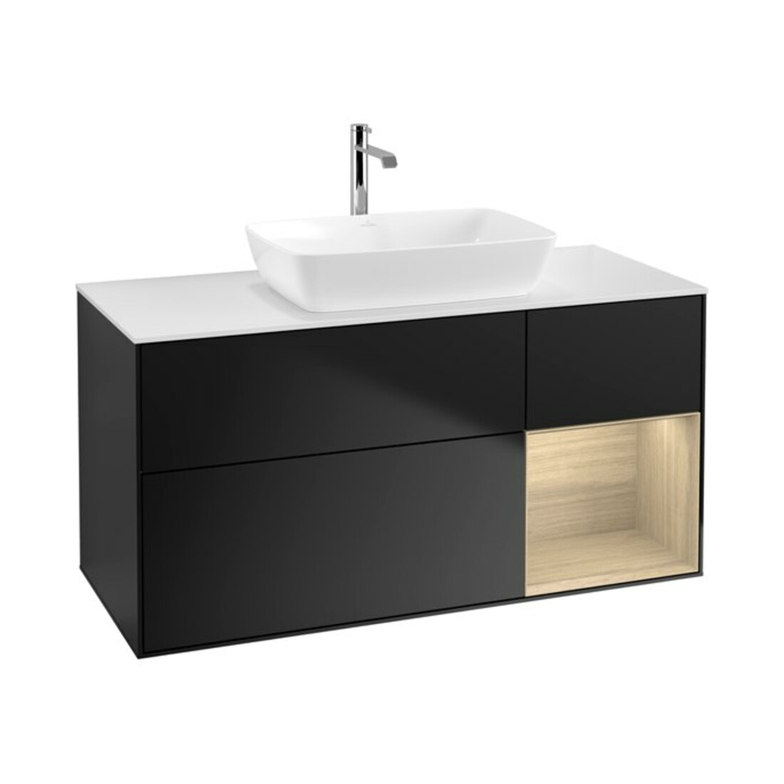 V&B Waschtischunterschrank Finion 120cm, Pl wh. m, Reg Oa ven, bla m Lac