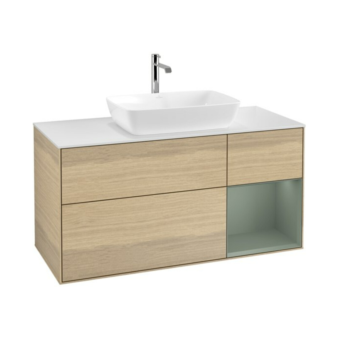 V&B Waschtischunterschrank Finion 120cm, Pl wh. m, Reg Oli. m Lac, Oa ven