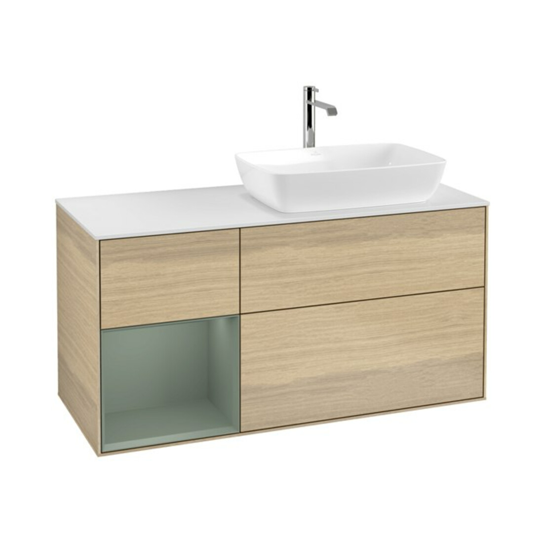 V&B Waschtischunterschrank Finion 120cm, Pl wh. m, Reg Oli. m Lac, Oa ven