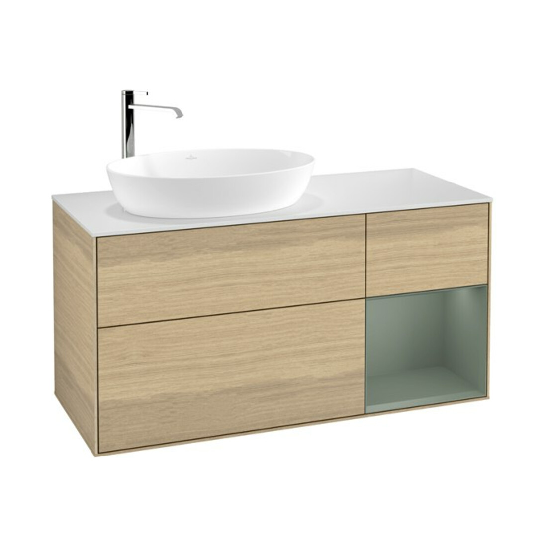 V&B Waschtischunterschrank Finion 120cm, Pl wh. m, Reg Oli. m Lac, Oa ven