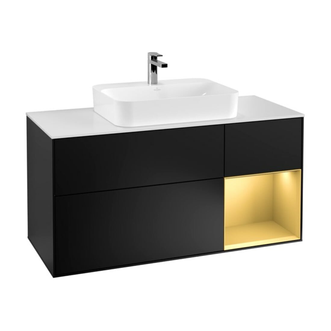V&B Waschtischunterschrank Finion 120cm, Pl wh. m, Reg re gol m, bla m Lac