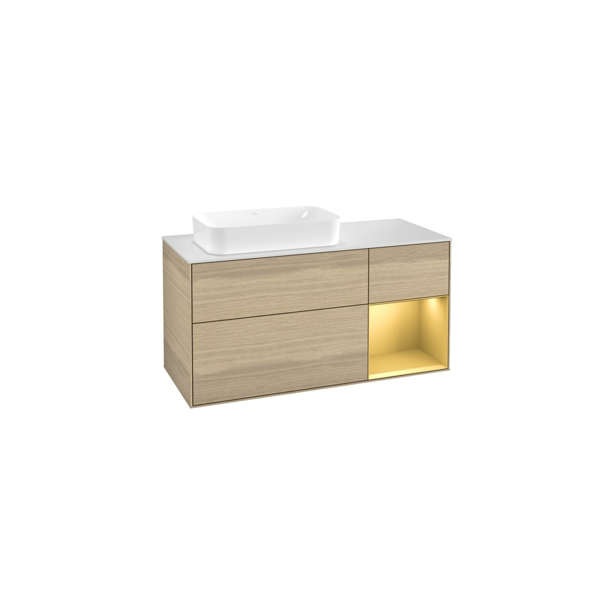 V&B Waschtischunterschrank Finion 120cm, Pl wh. m, Reg re gol m, Oa ven ; Villeroy & Boch