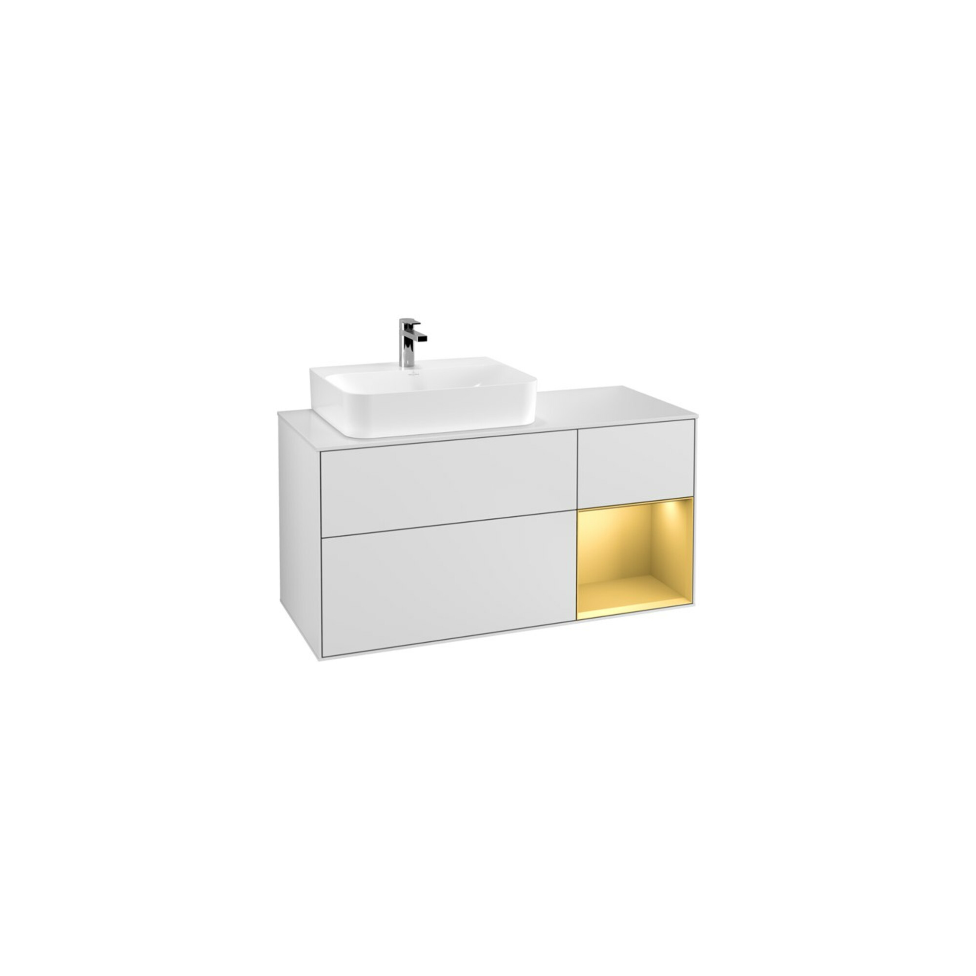 V&B Waschtischunterschrank Finion 120cm, Pl wh. m, Reg re gol m, wh. m Lac ; Villeroy & Boch