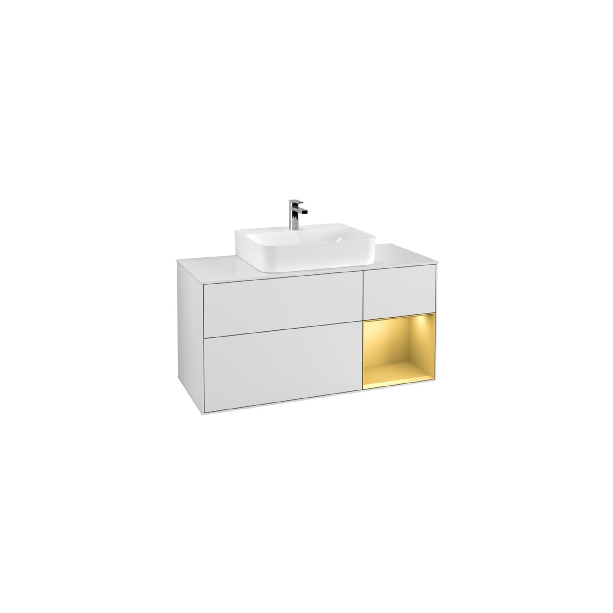 V&B Waschtischunterschrank Finion 120cm, Pl wh. m, Reg re gol m, wh. m Lac ; Villeroy & Boch