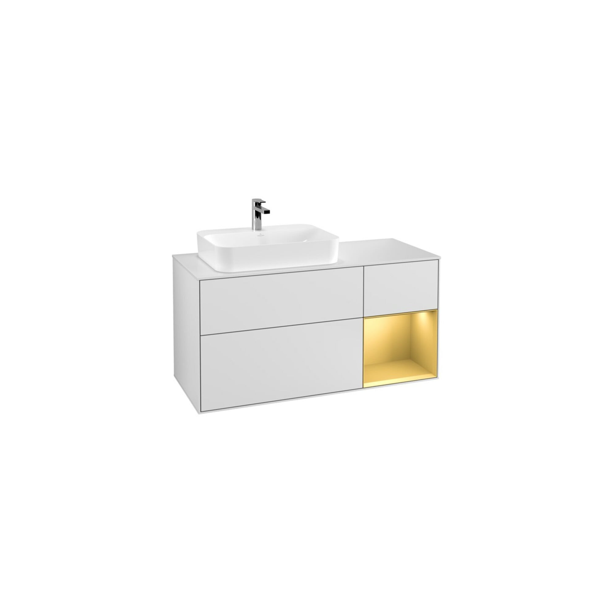 V&B Waschtischunterschrank Finion 120cm, Pl wh. m, Reg re gol m, wh. m Lac ; Villeroy & Boch