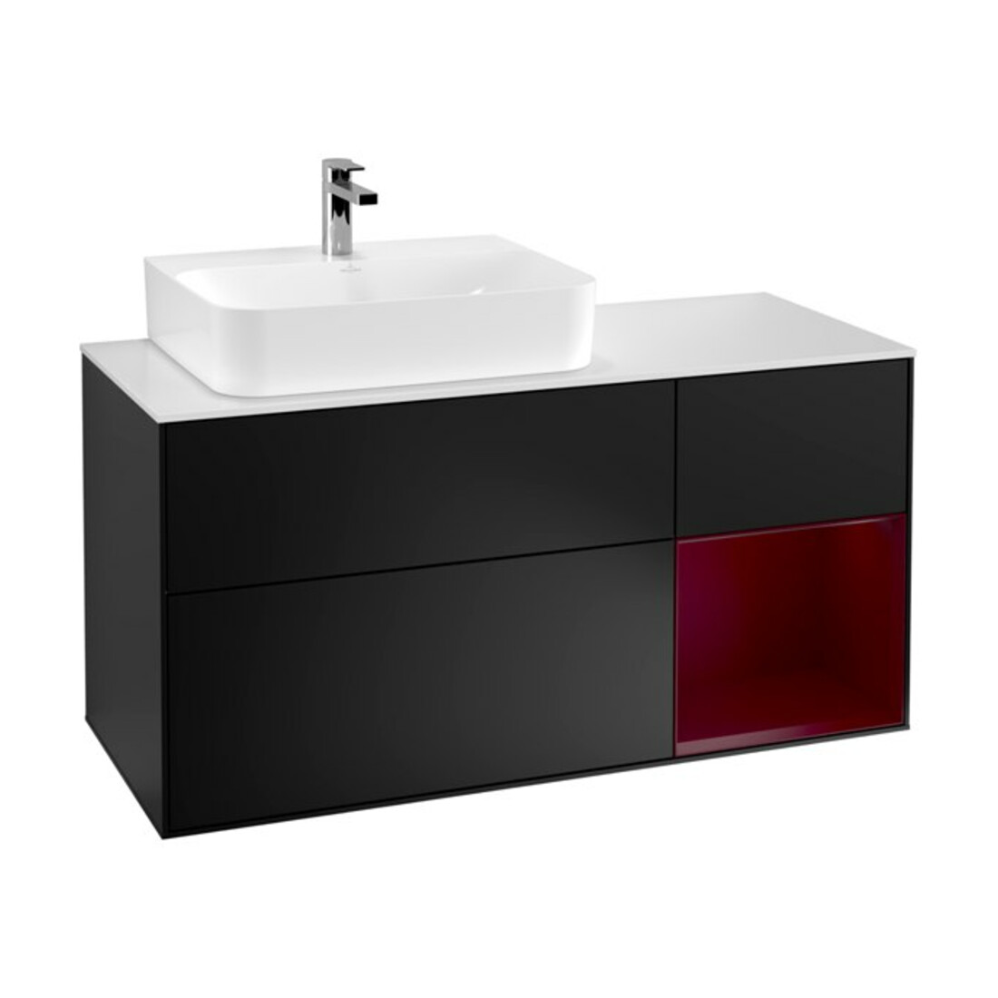 V&B Waschtischunterschrank Finion 120cm, Pl wh. m, Reg re Peo, bla m Lac