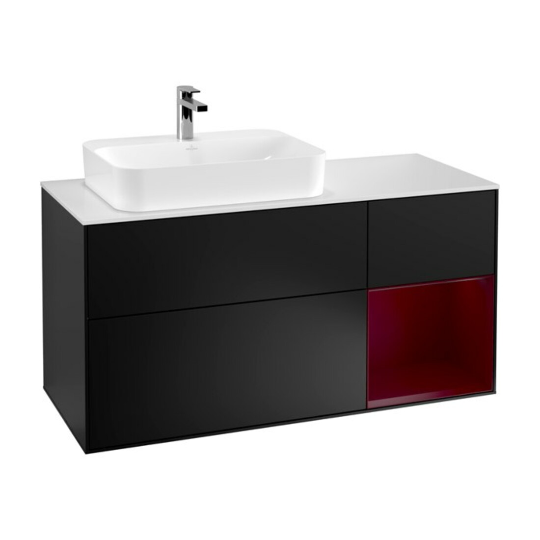 V&B Waschtischunterschrank Finion 120cm, Pl wh. m, Reg re Peo, bla m Lac