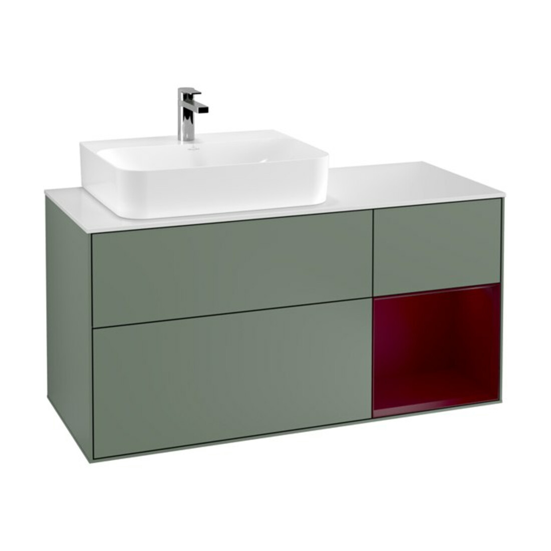 V&B Waschtischunterschrank Finion 120cm, Pl wh. m, Reg re Peo, Oli. m Lac