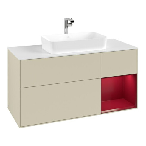 V&B Waschtischunterschrank Finion 120cm, Pl wh. m, Reg re Peo, si Gr m Lac