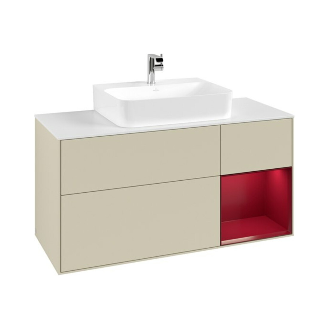 V&B Waschtischunterschrank Finion 120cm, Pl wh. m, Reg re Peo, si Gr m Lac