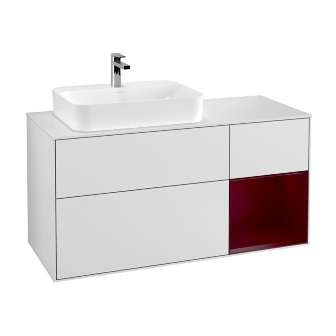 V&B Waschtischunterschrank Finion 120cm, Pl wh. m, Reg re Peo, wh. m Lac