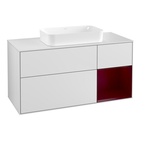 V&B Waschtischunterschrank Finion 120cm, Pl wh. m, Reg re Peo, wh. m Lac