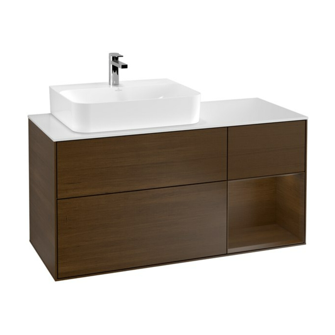 V&B Waschtischunterschrank Finion 120cm, Pl wh. m, Reg re wal ven, wal ven