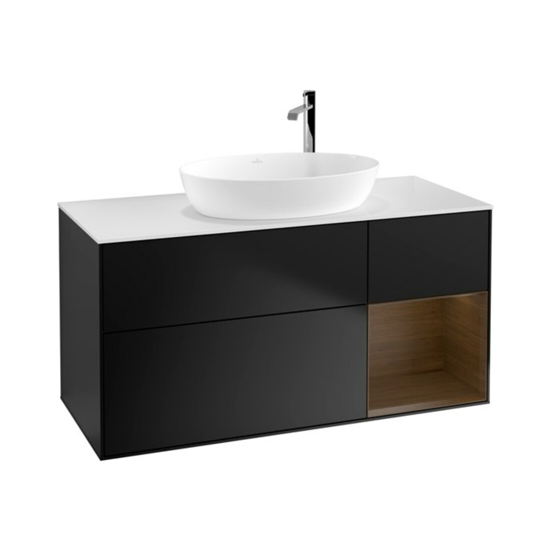 V&B Waschtischunterschrank Finion 120cm, Pl wh. m, Reg wal ven, bla m Lac