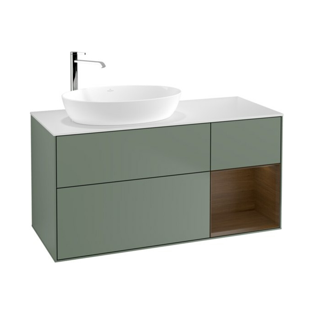 V&B Waschtischunterschrank Finion 120cm, Pl wh. m, Reg wal ven, Oli. m Lac