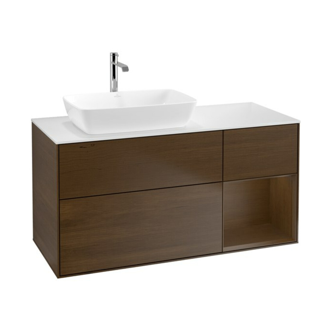 V&B Waschtischunterschrank Finion 120cm, Pl wh. m, Reg wal ven, wal ven